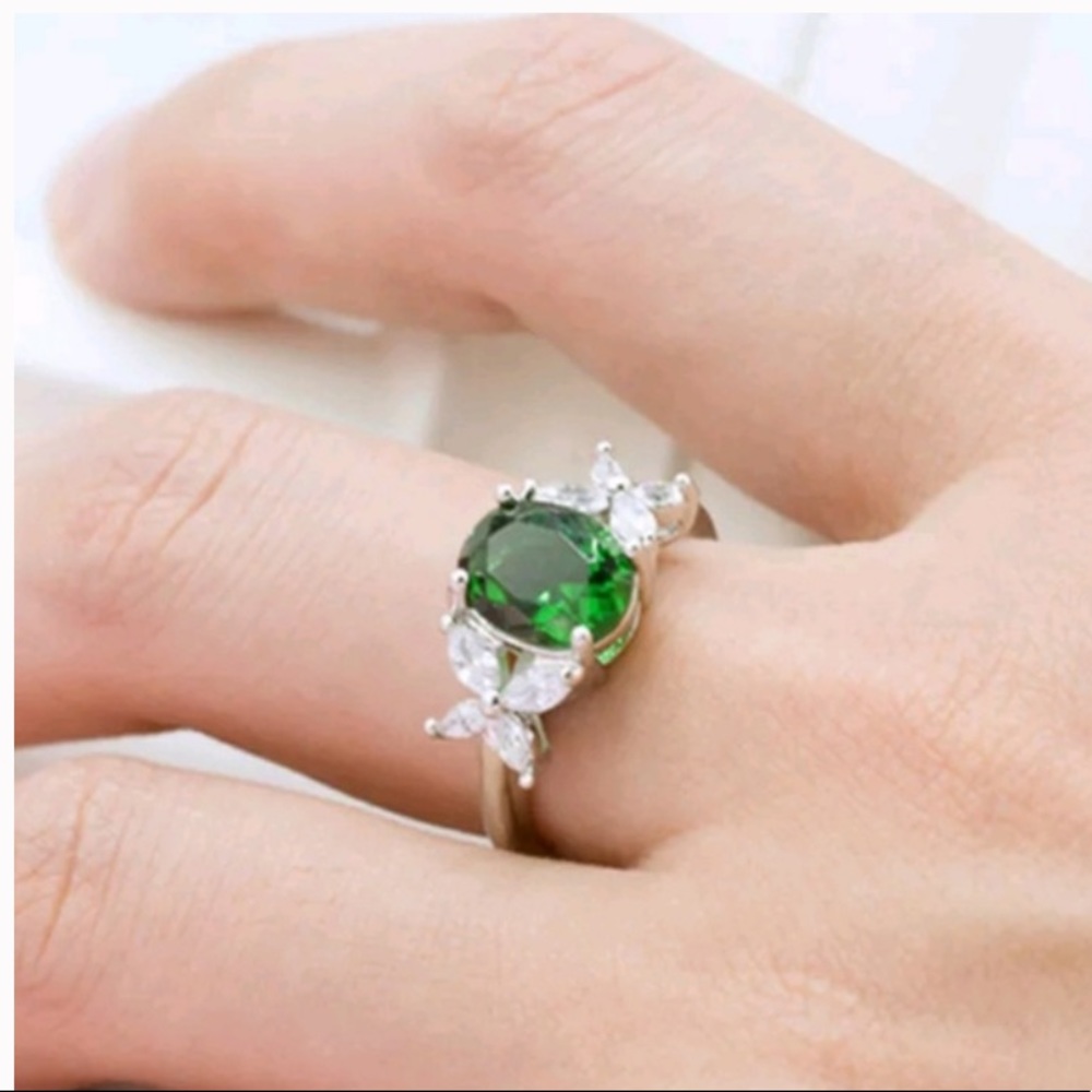 women 925 sterling silver oval cut emerald ring